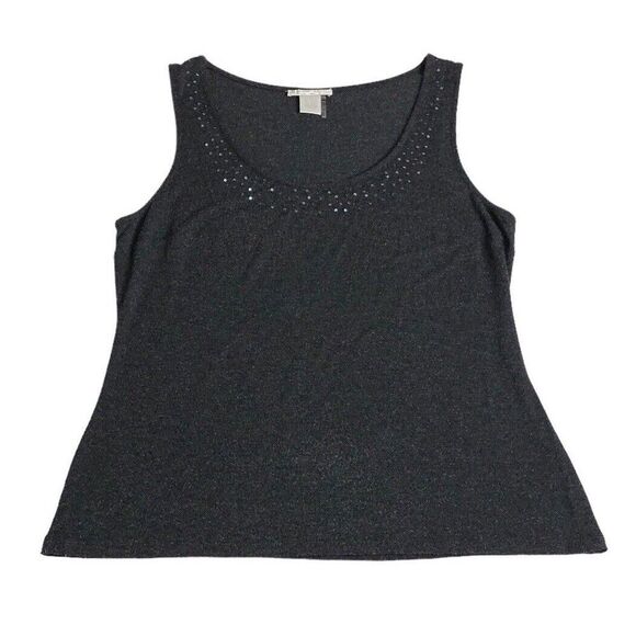 Alberto Makali Tops - Alberto Makali Top Womens Large Heather Black Sequins Soft Stretch Knit Tank